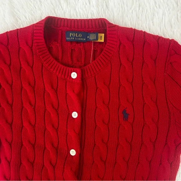 Ralph Lauren Women's Cable-Knit Cotton Crewneck Cardigan. Brand New Size M - Picture 7 of 10